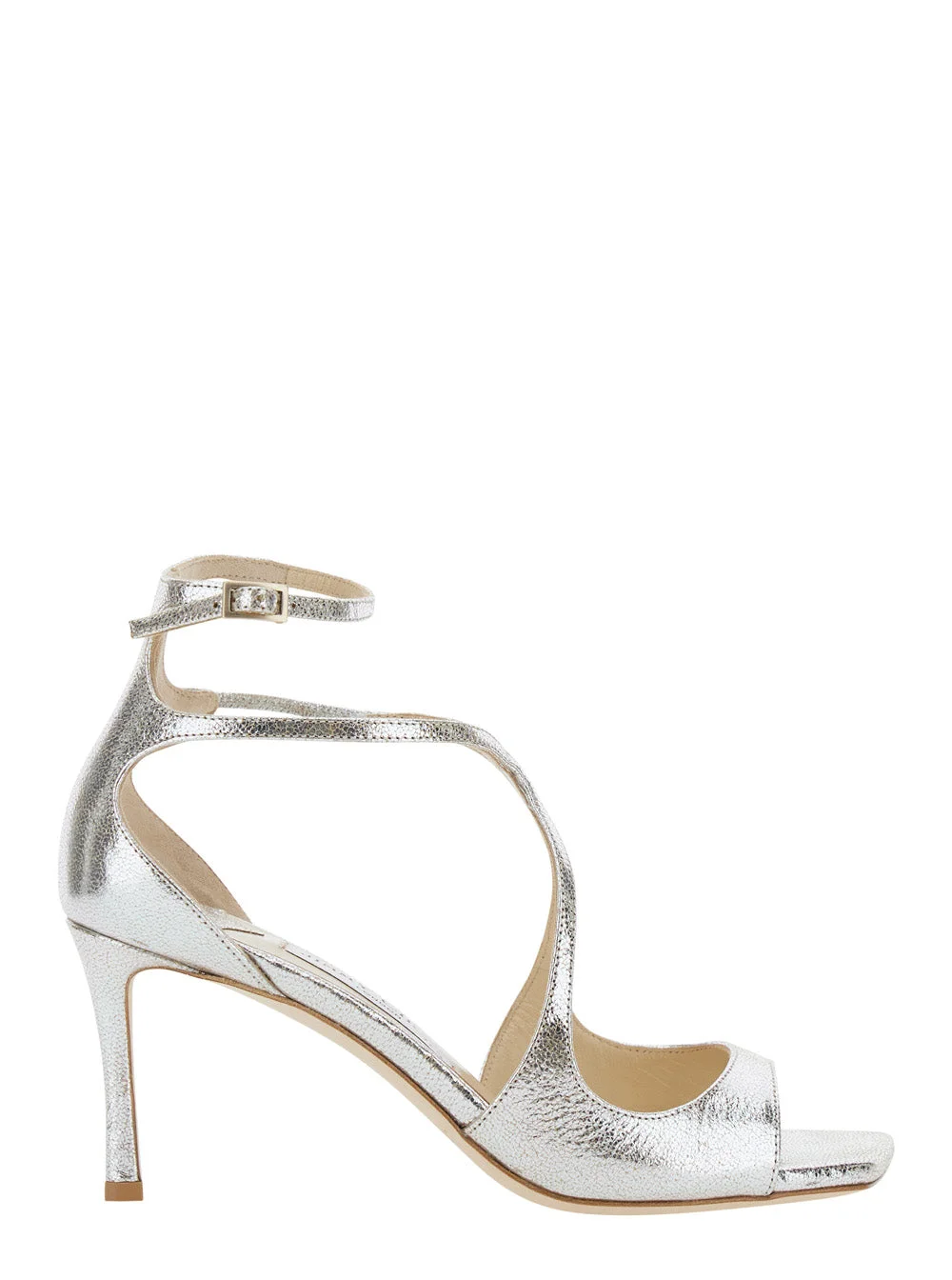 Jimmy Choo Women 'Azia' Champagne Sandals With Shaped Straps In Glitter Leather For Women - 1