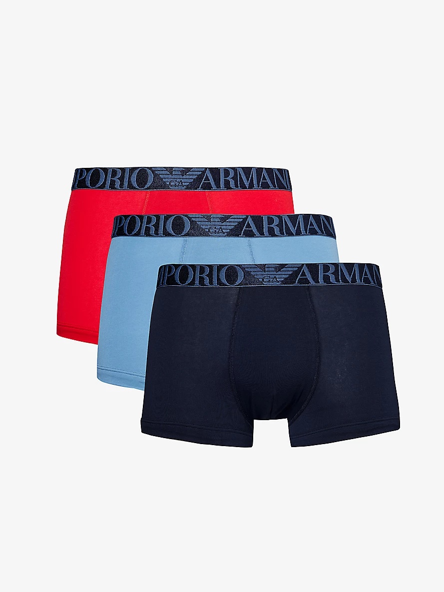 Logo-waistband pack of three stretch-cotton trunks - 1