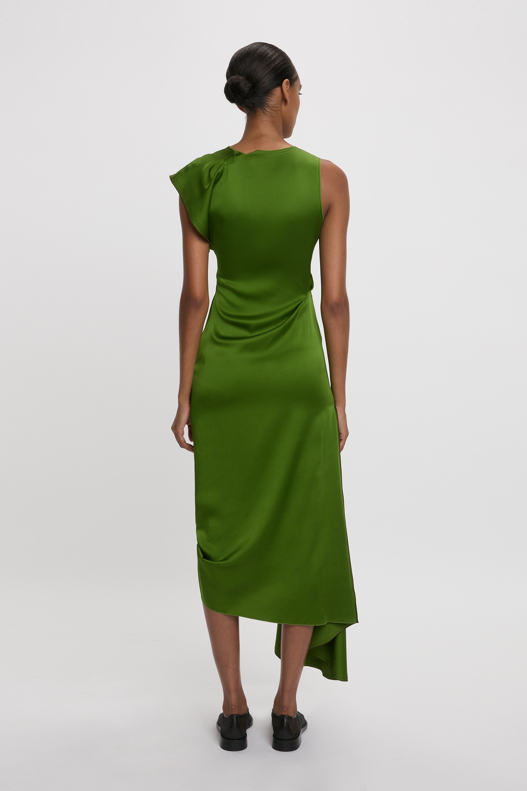 Draped Tuck Detail Midi Dress in Algae Green - 4