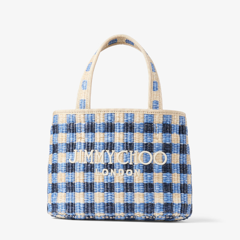 JIMMY CHOO Beach Tote East-West Mini
Marine Mix and Ecru Gingham Raffia Mini Beach Top Handle Tote Bag outlook