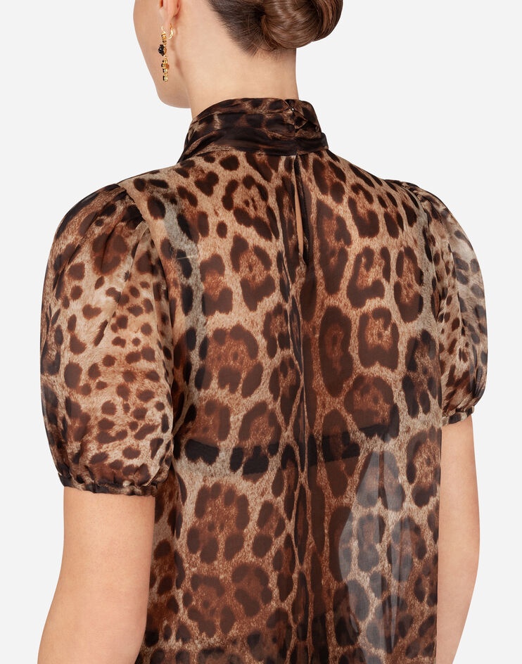 Leopard-print organza blouse with pussy bow - 5