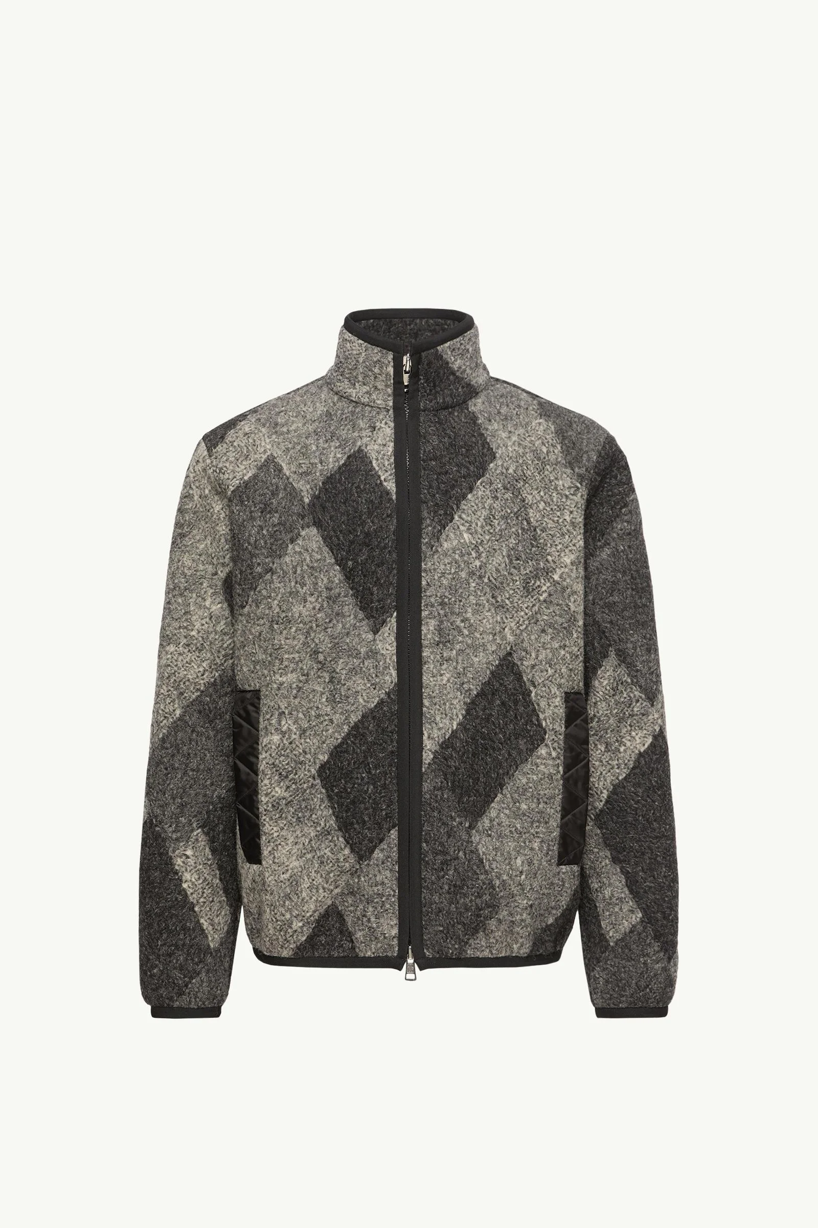 Diamond Pattern Wool Blend Zip-Up Cardigan - 1