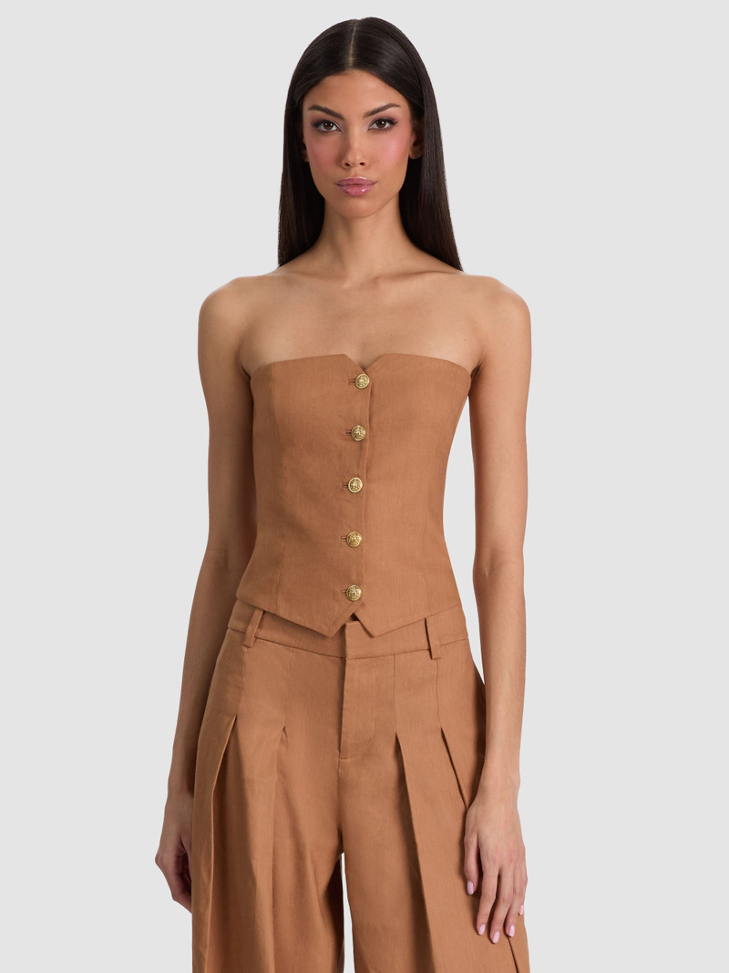 KELCEY STRAPLESS LINEN VEST - TAN 2
