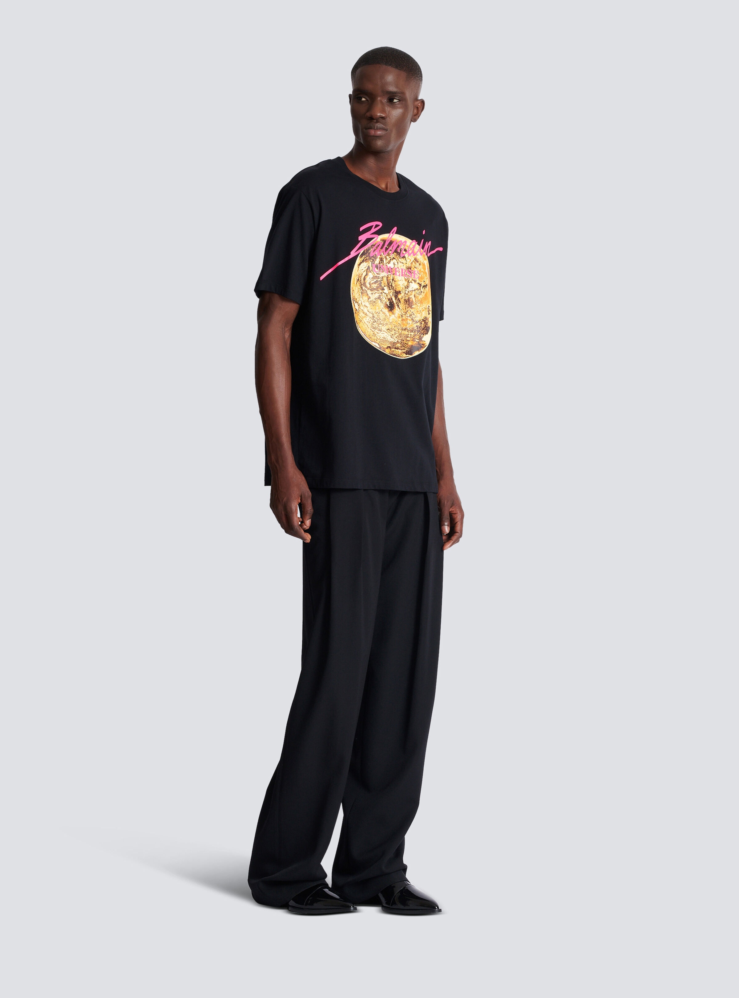 Printed Balmain Universe logo and planet T-shirt - 3