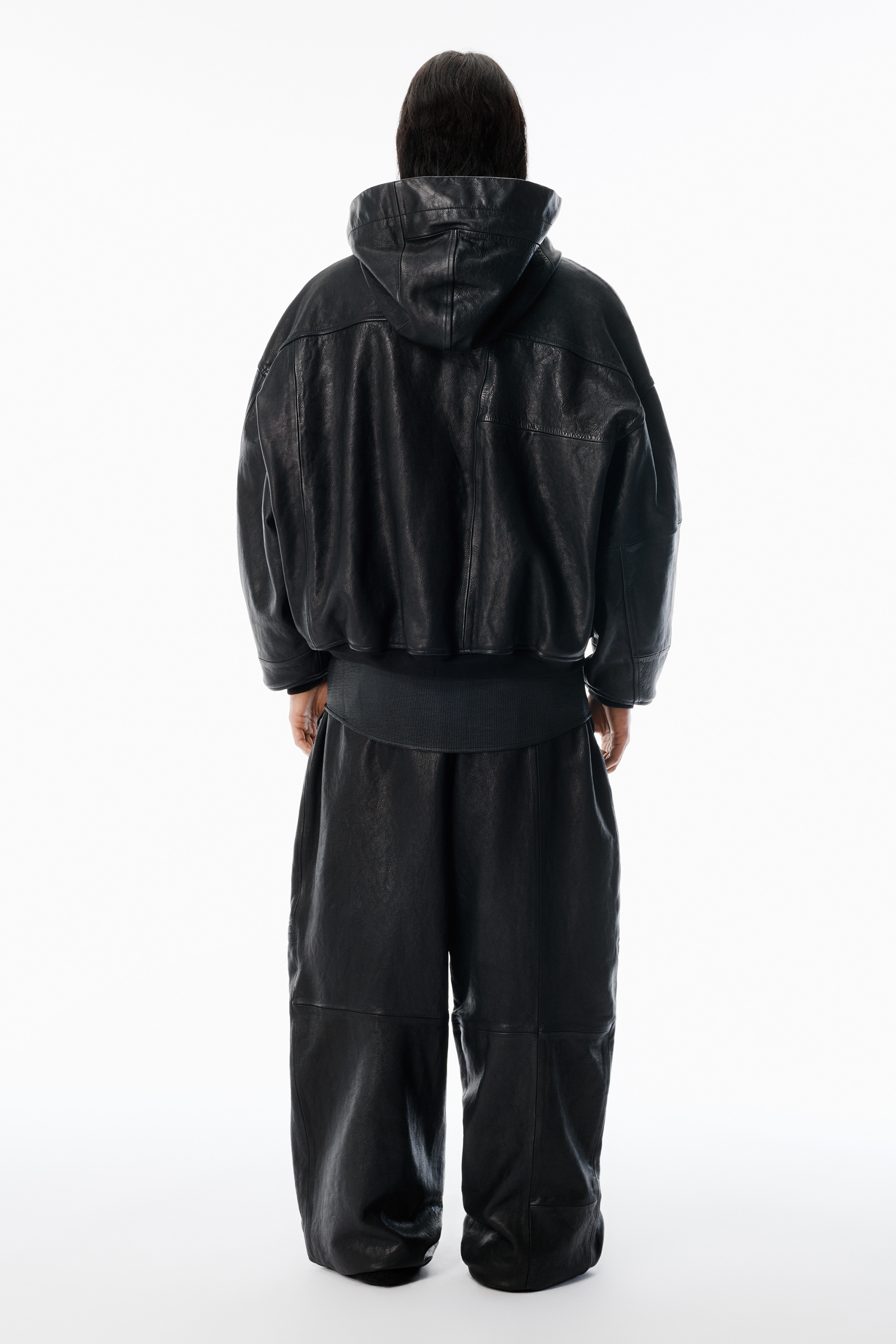 Black Worn Moto Leather Hoodie Jacket - 4