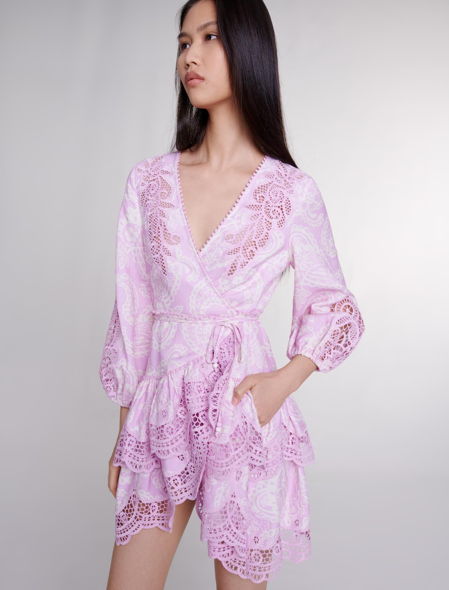 Patterned linen wrap dress - 7