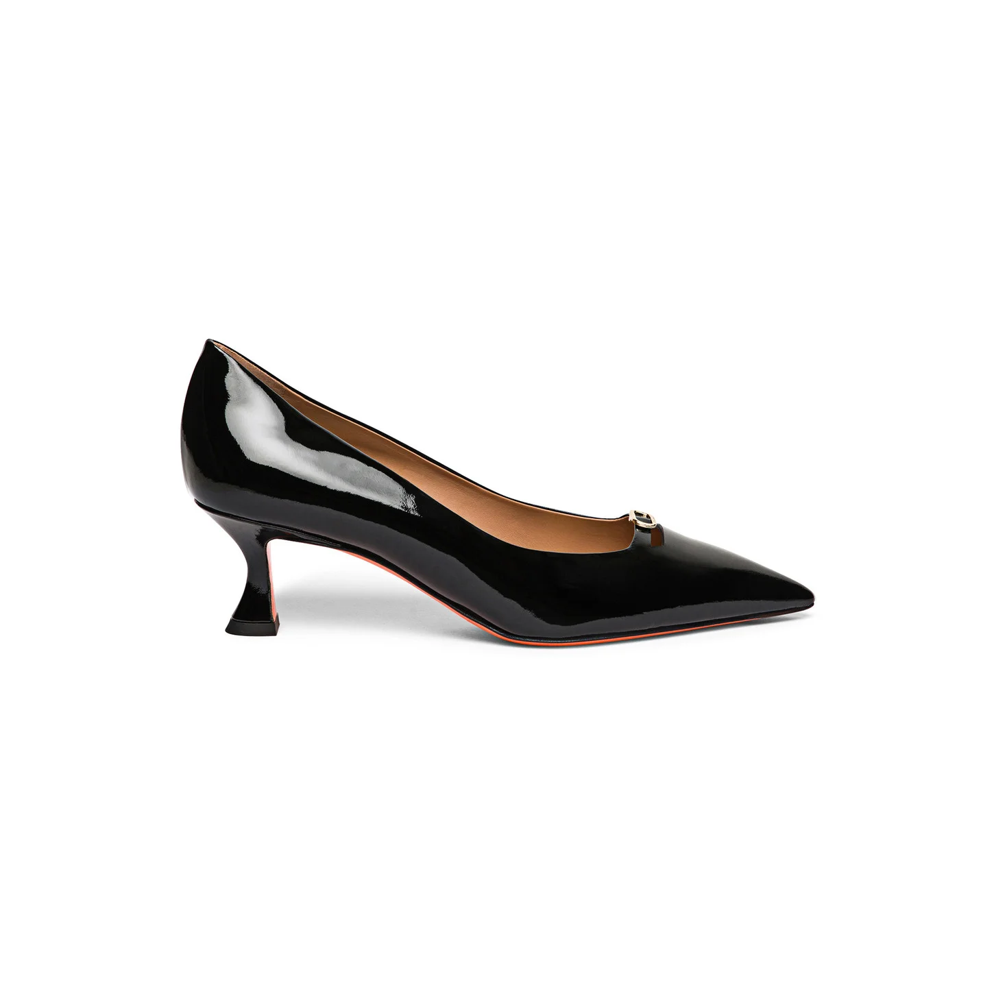 Women's black patent leather mid-heel pump - 1