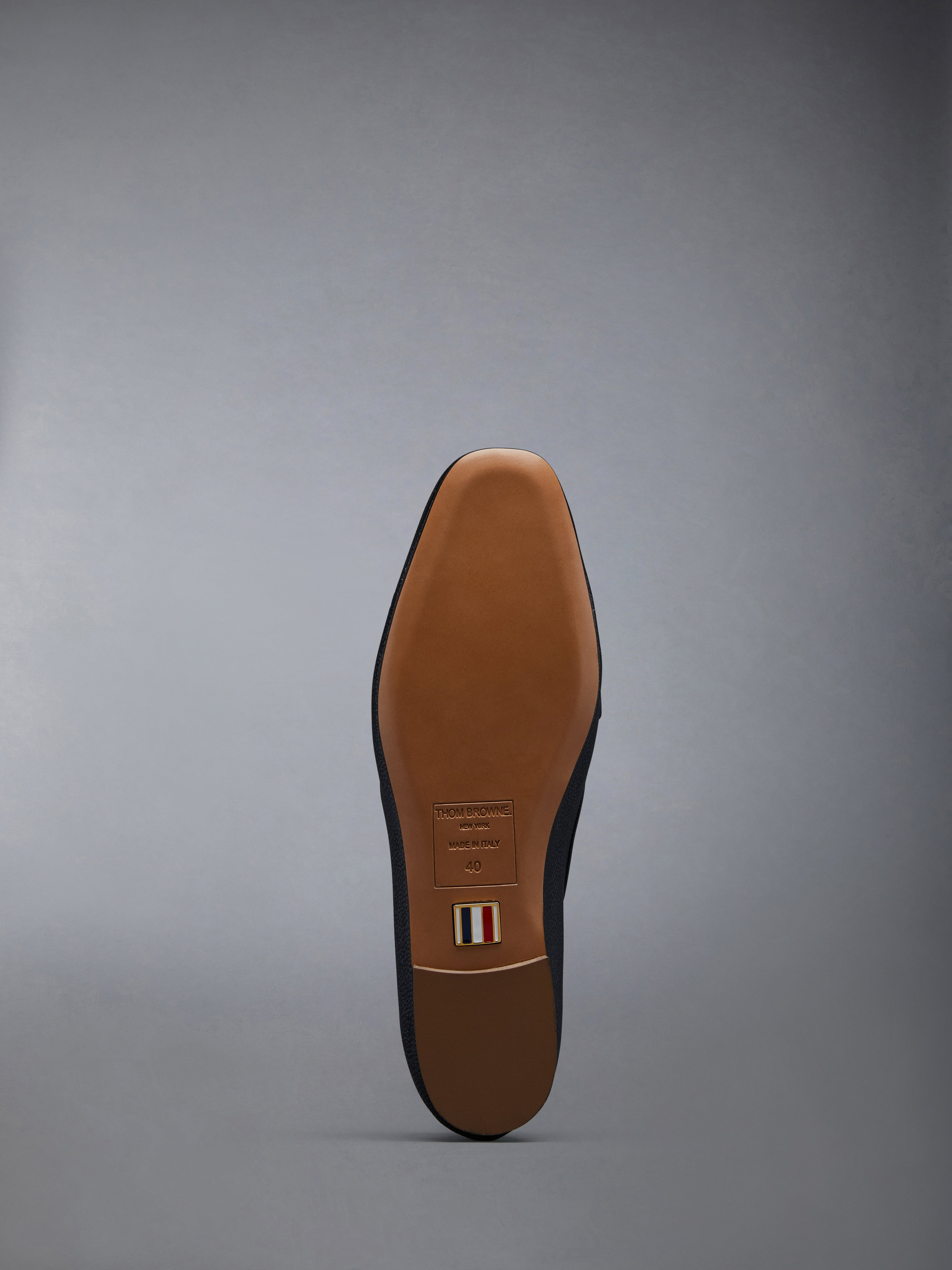 Black Pebble Grain Leather Flexible Leather Sole 3-Bow Loafer - 5