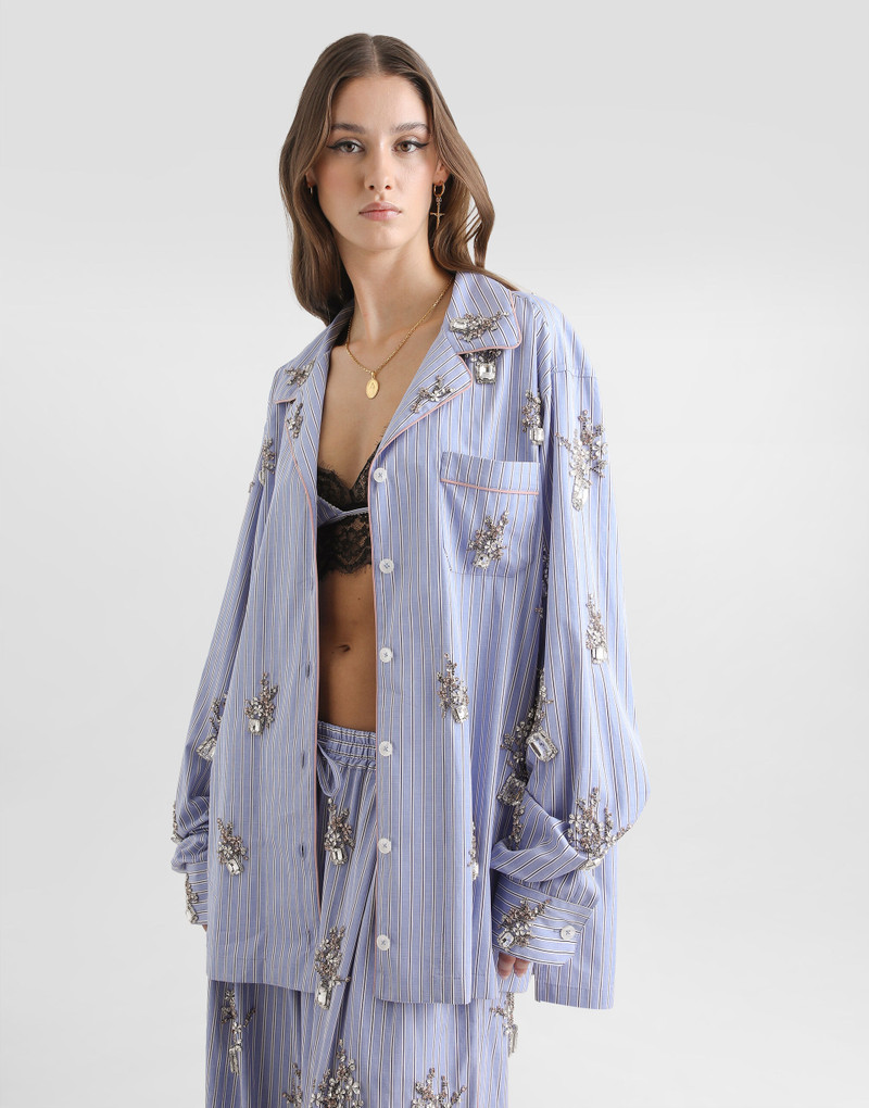 Cotton shirt with crystal flower embroidery 4