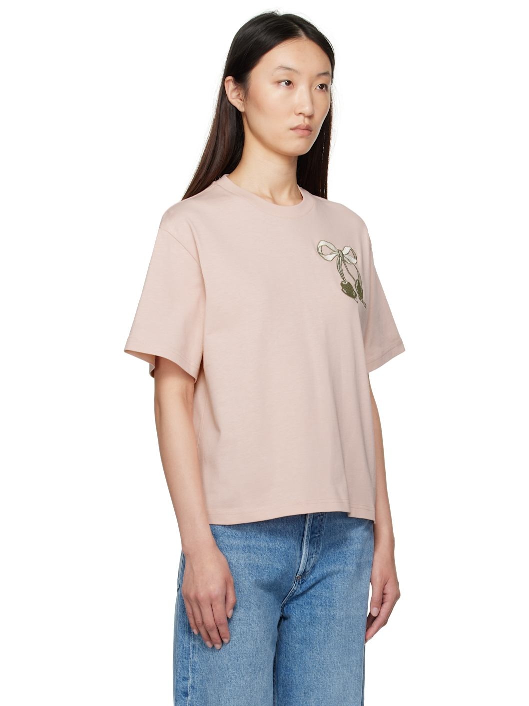 Pink Embroidered Cherry Logo Cotton T-shirt - 2