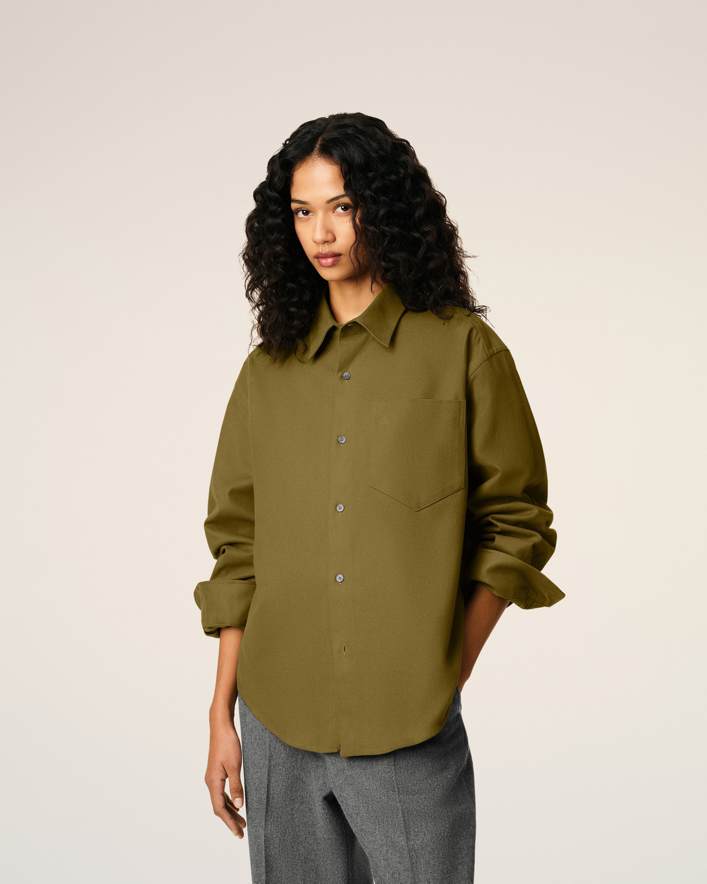GREEN COTTON EMBOSSED AMI DE COEUR BOXY SHIRT - 9