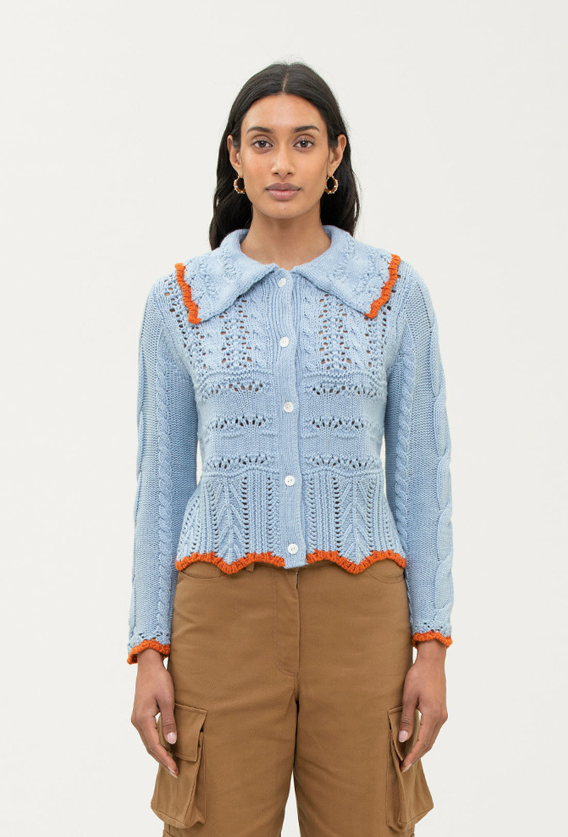 Trixie Cardigan - China Blue/Rust 4
