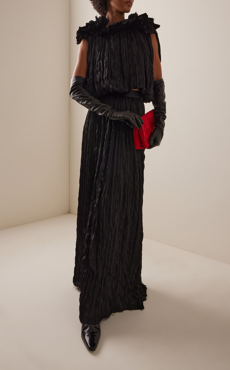 HEIRLOME Emma Pleated Satin Maxi Skirt black outlook