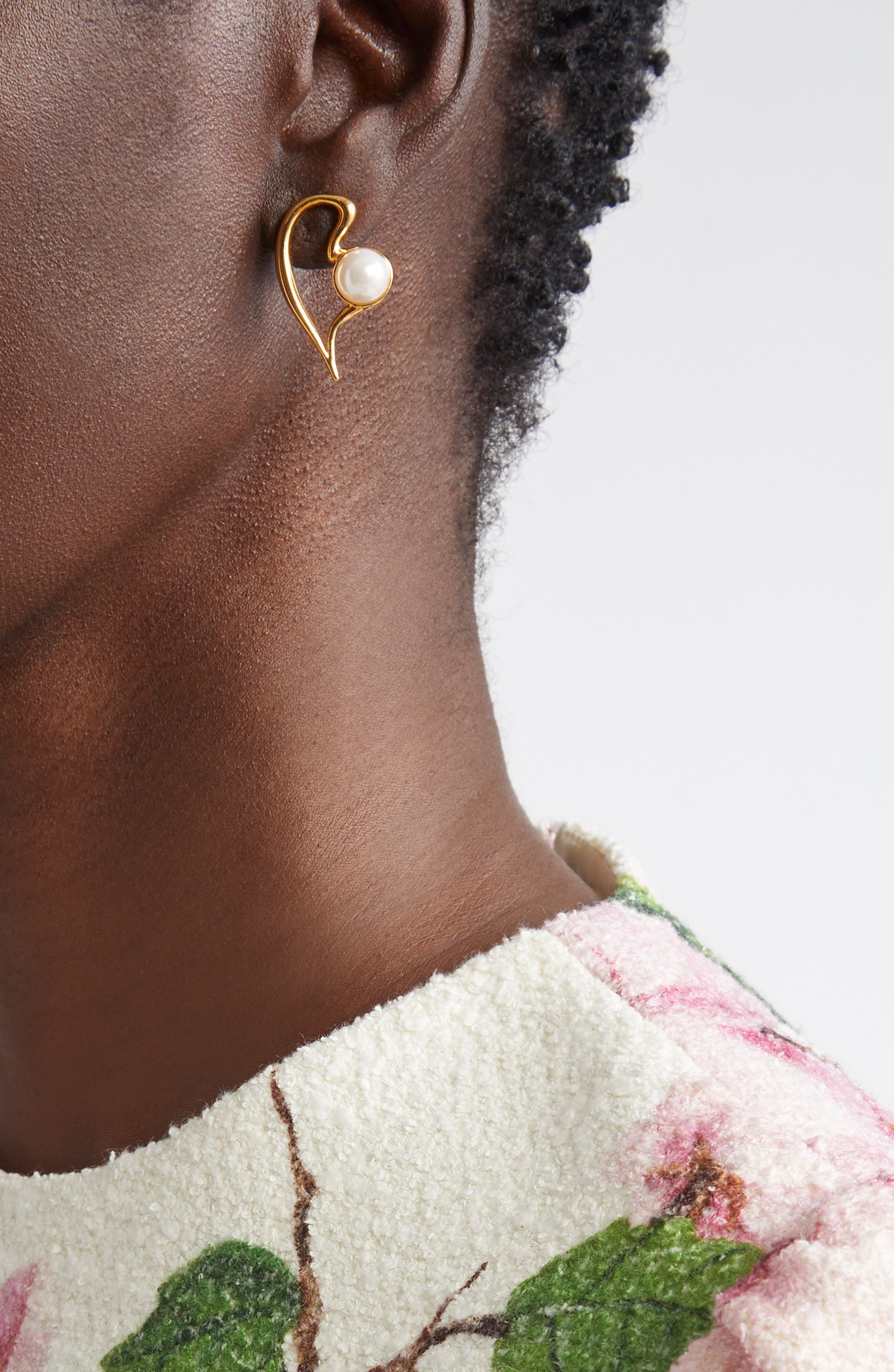 Oscar de la Renta Small Heart Faux Pearl Earrings at Nordstrom - 2