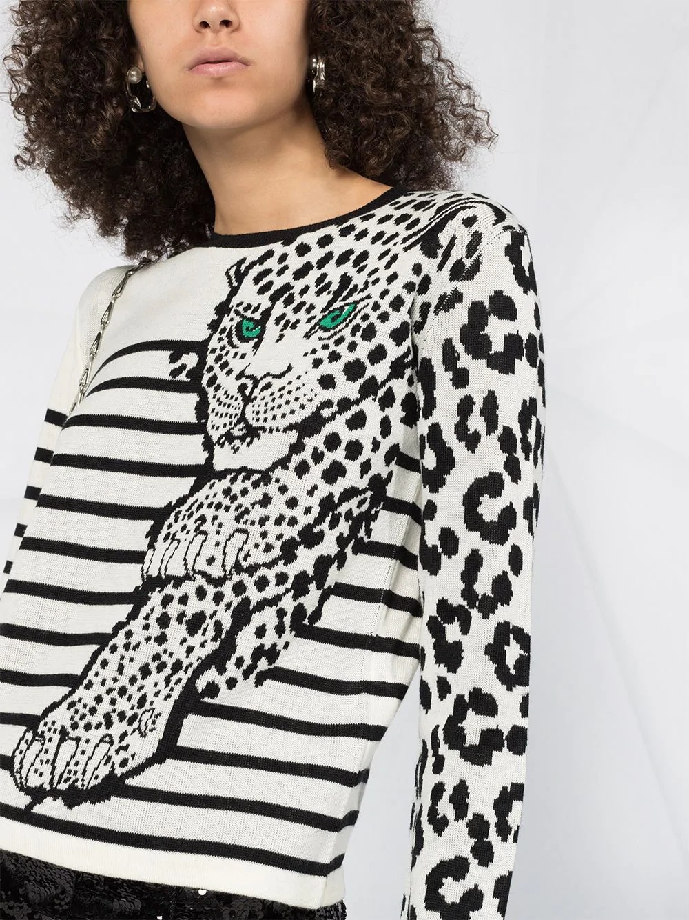 intarsia-knit leopard striped jumper - 5