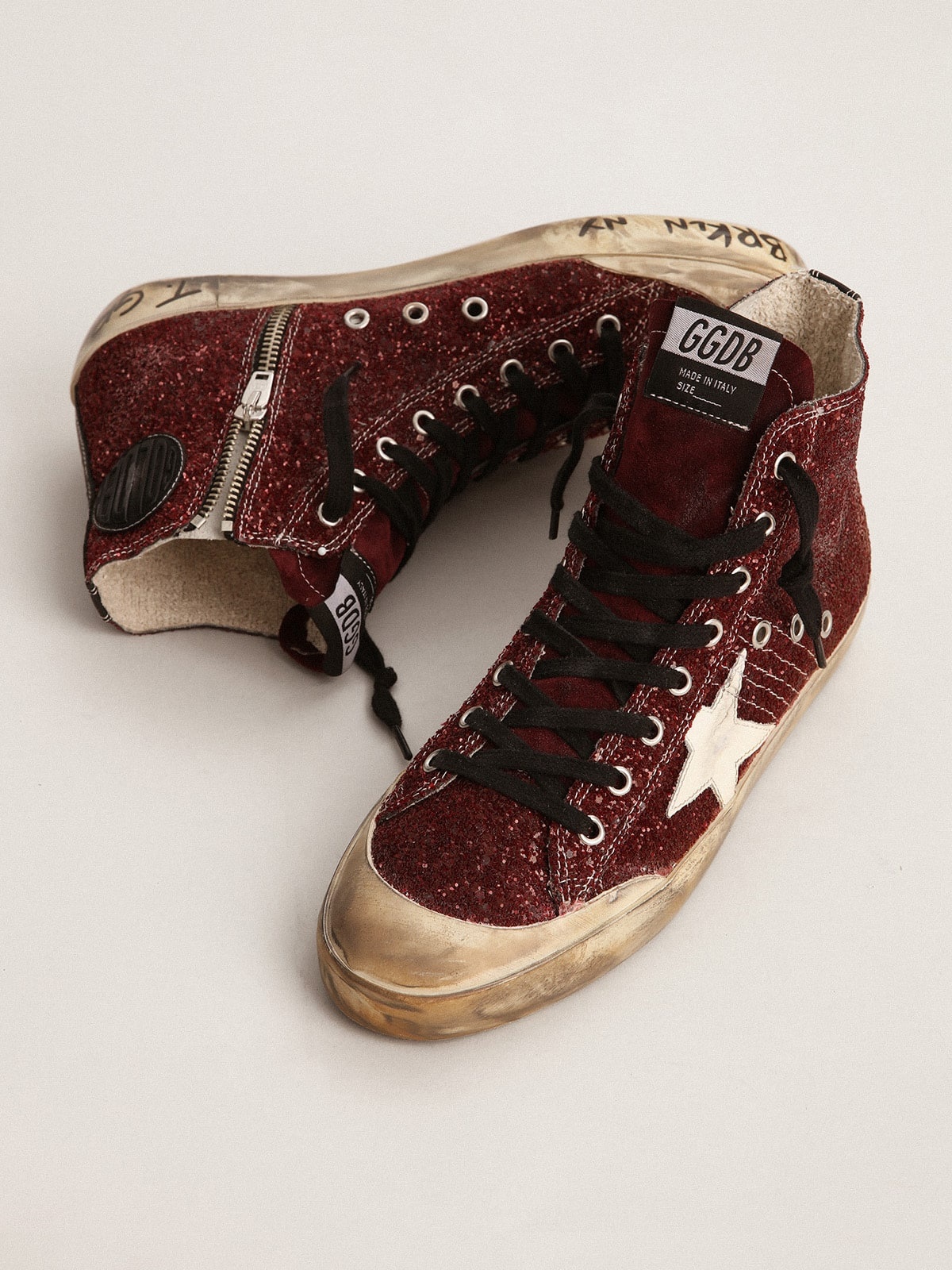Francy Penstar sneakers in burgundy glitter with white leather star - 2