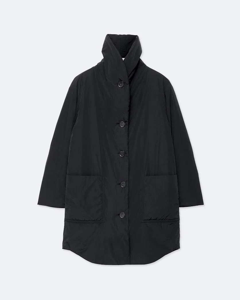 DARCIE NYLON SHAWL-COLLAR COCOON COAT - 1