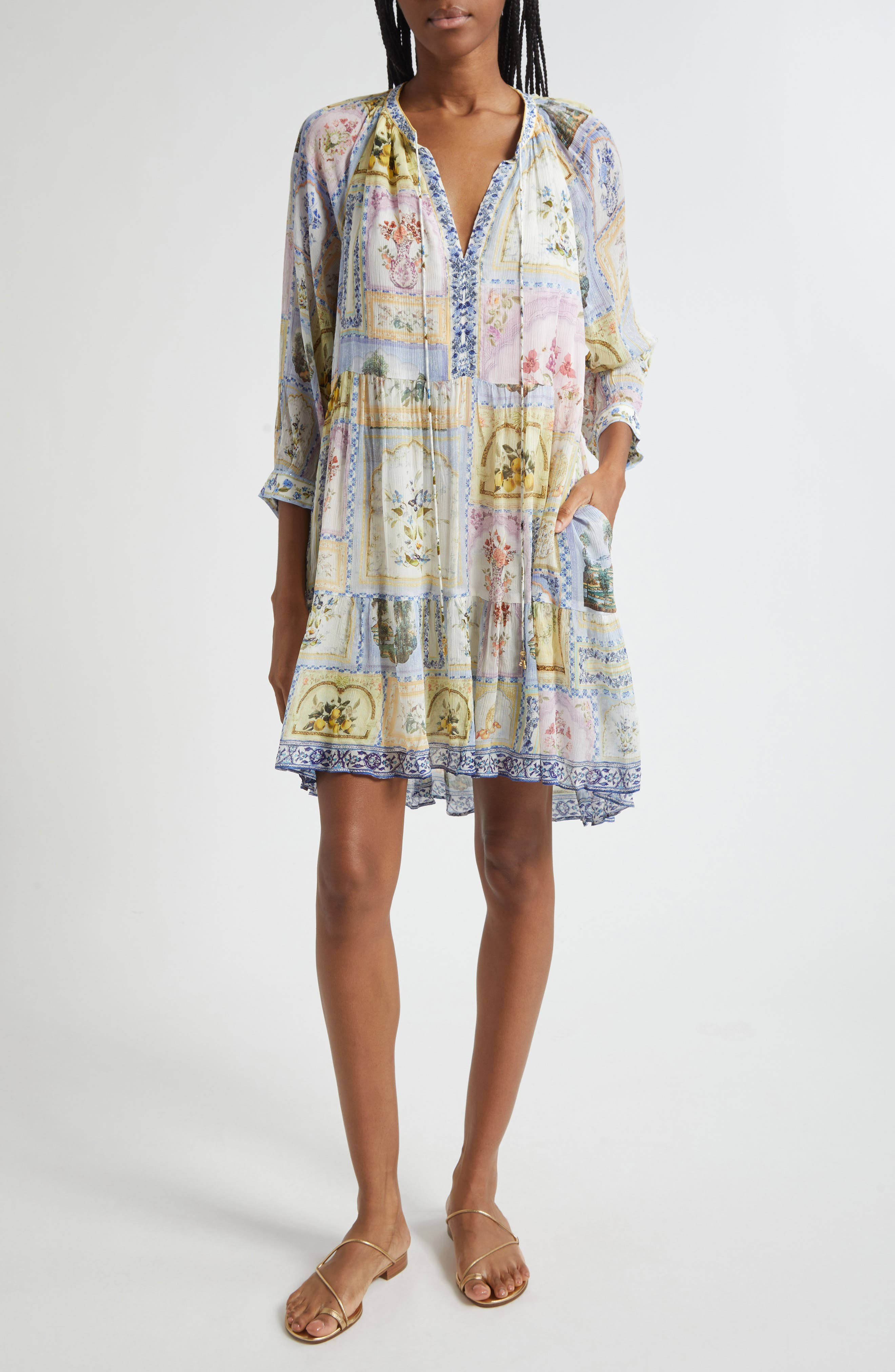 Camilla Gathered Panel Silk Minidress in Botanical Ballads at Nordstrom - 1