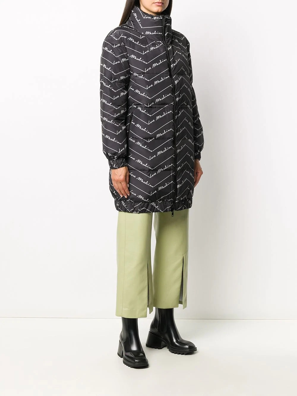 zig-zag logo print padded coat - 3