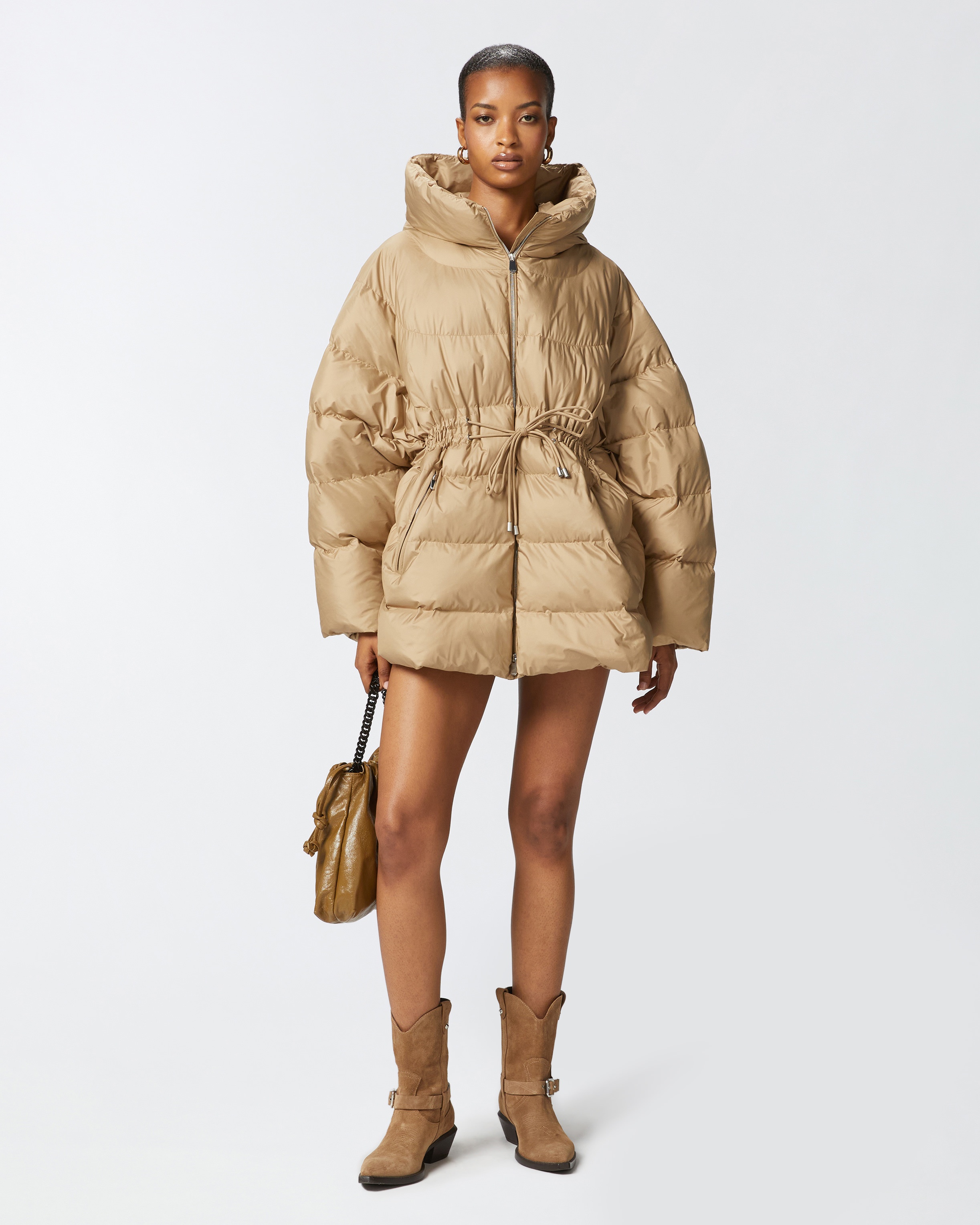 PADDED AND QUILTED FLARED PUFFER JACKET WITH DRAWSTRING - 3