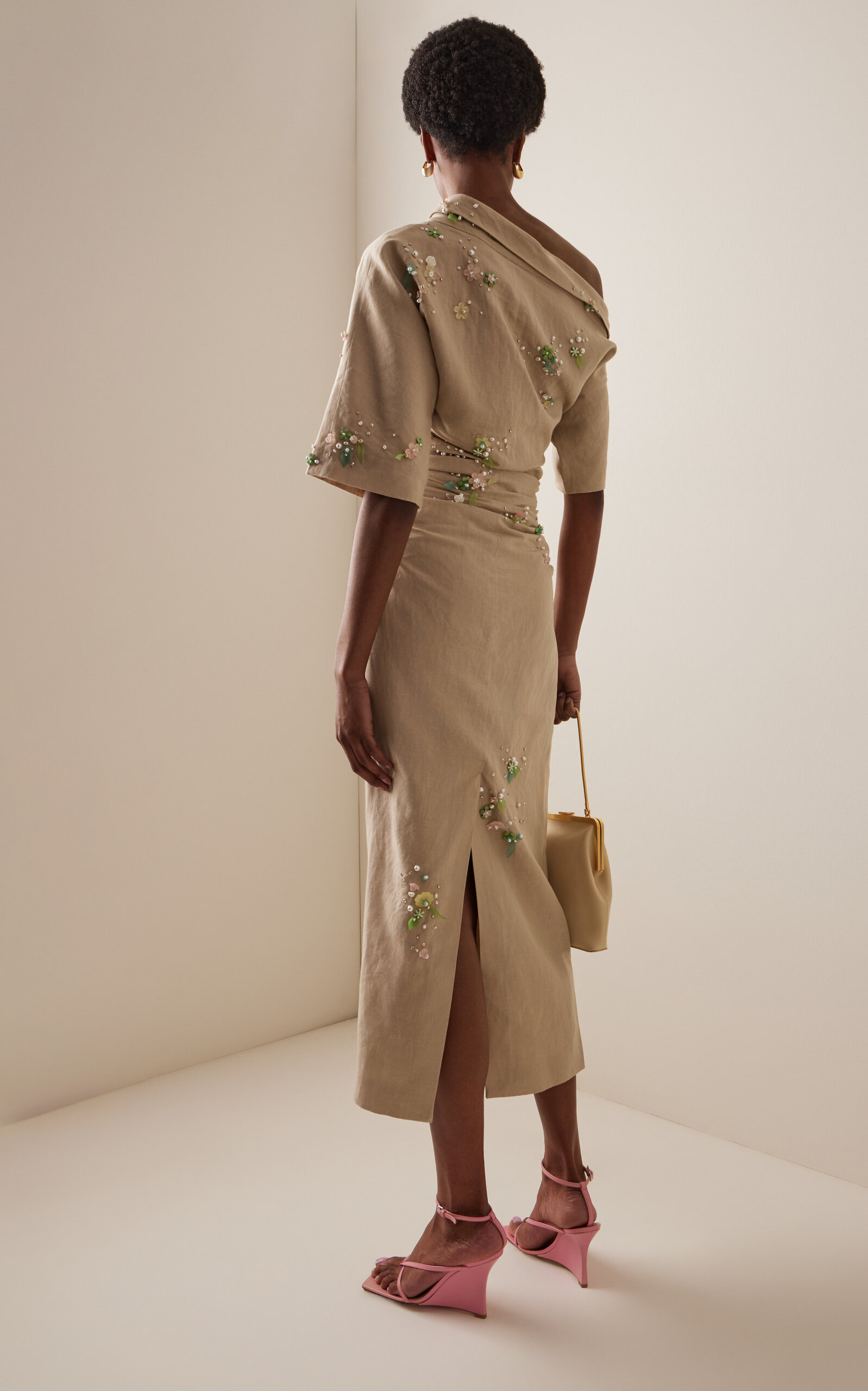 Bowery Jewel-Embroidered Cotton-Linen Midi Dress neutral - 4