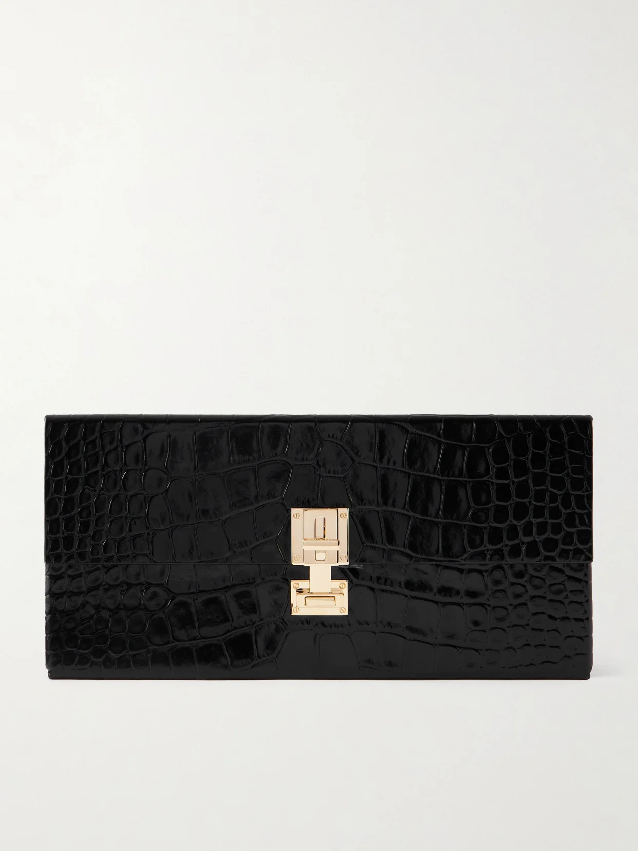 Glossed Croc-effect Leather Clutch - 1