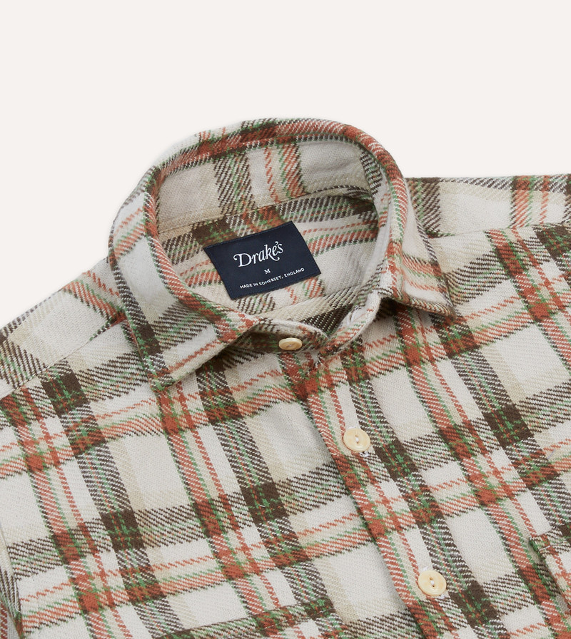 Ecru Check Cotton Two-Pocket Work Shirt 3
