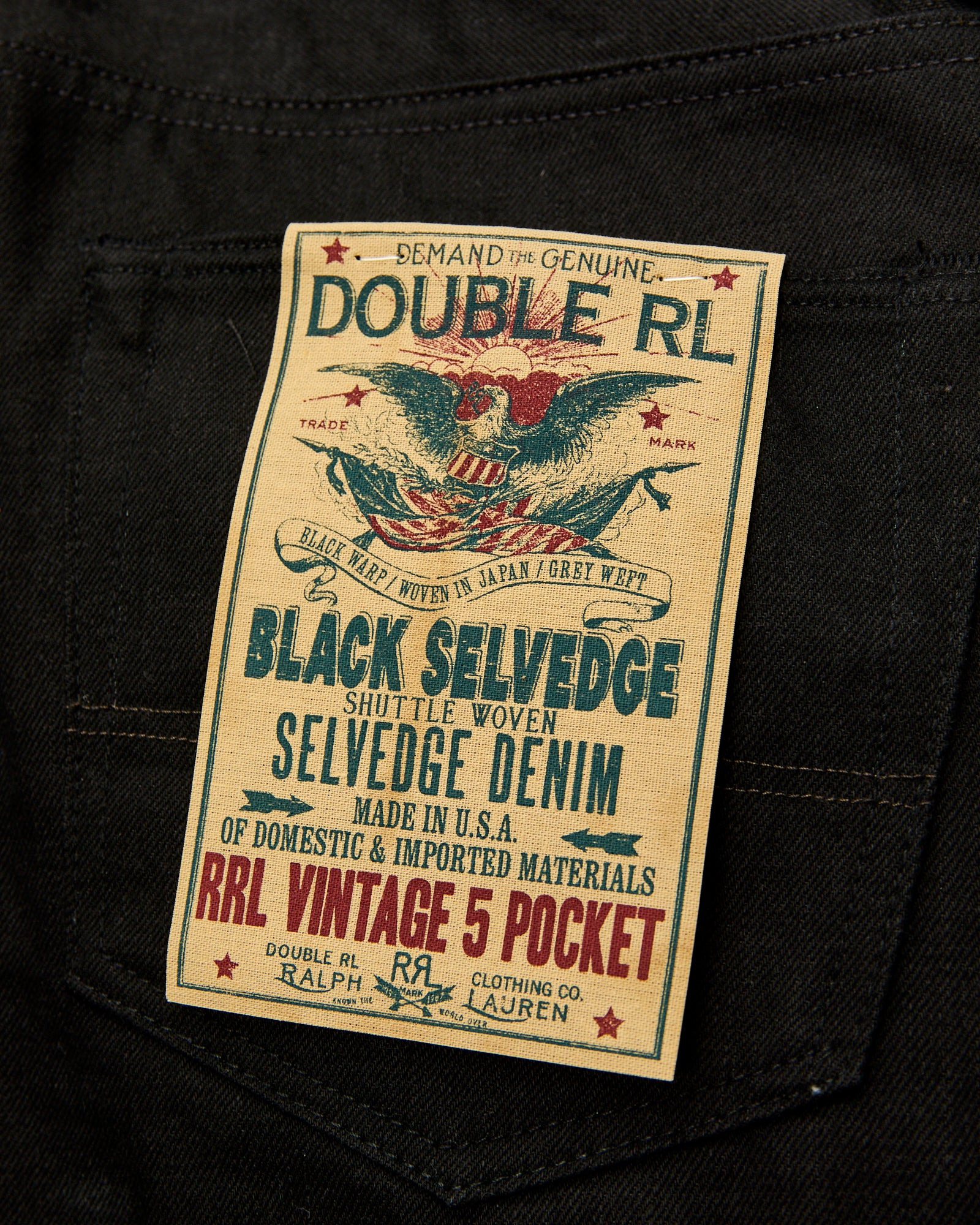 14oz Rinsed Black Selvedge Denim - Full Straight Fit - 5