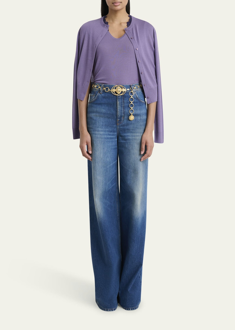 Chloé Guipure Lace-Trim Crewneck Knit Cardigan outlook