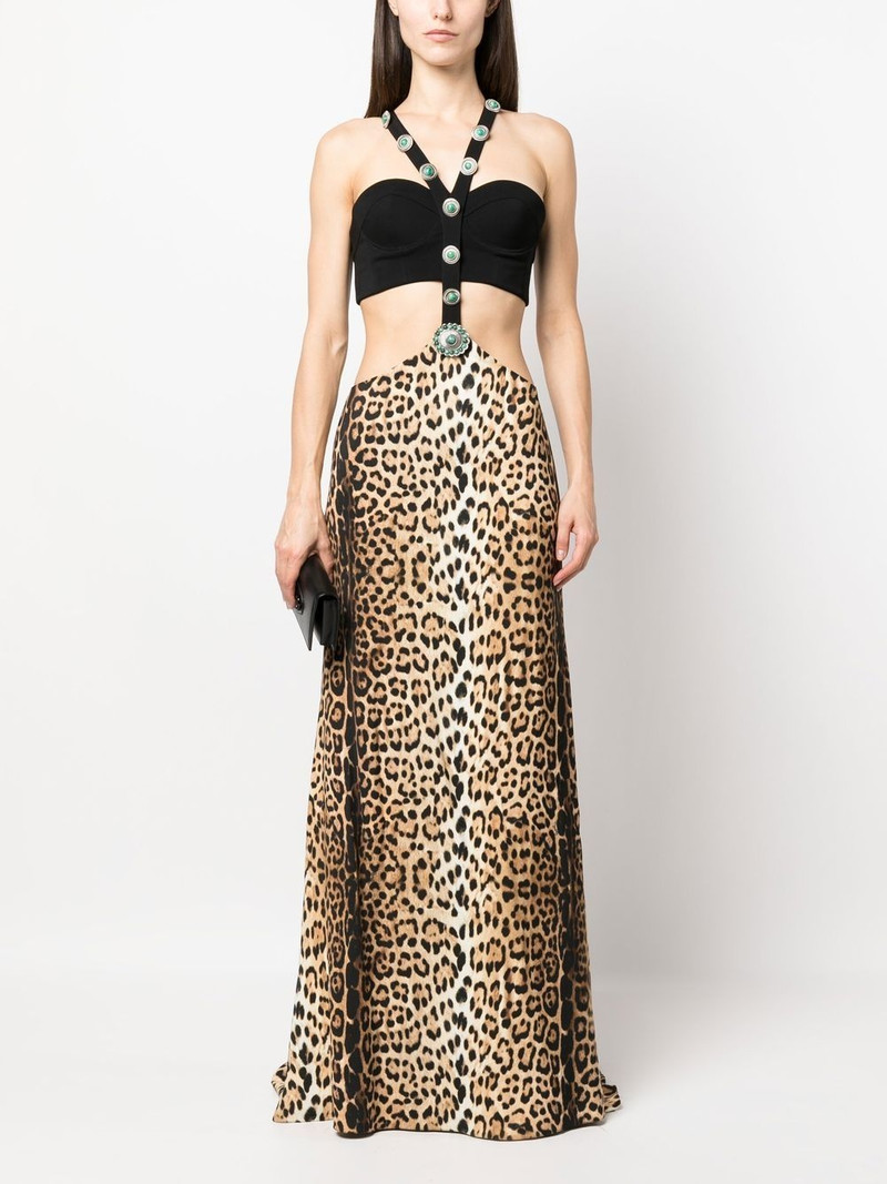 Roberto Cavalli leopard-print panelled maxi dress outlook