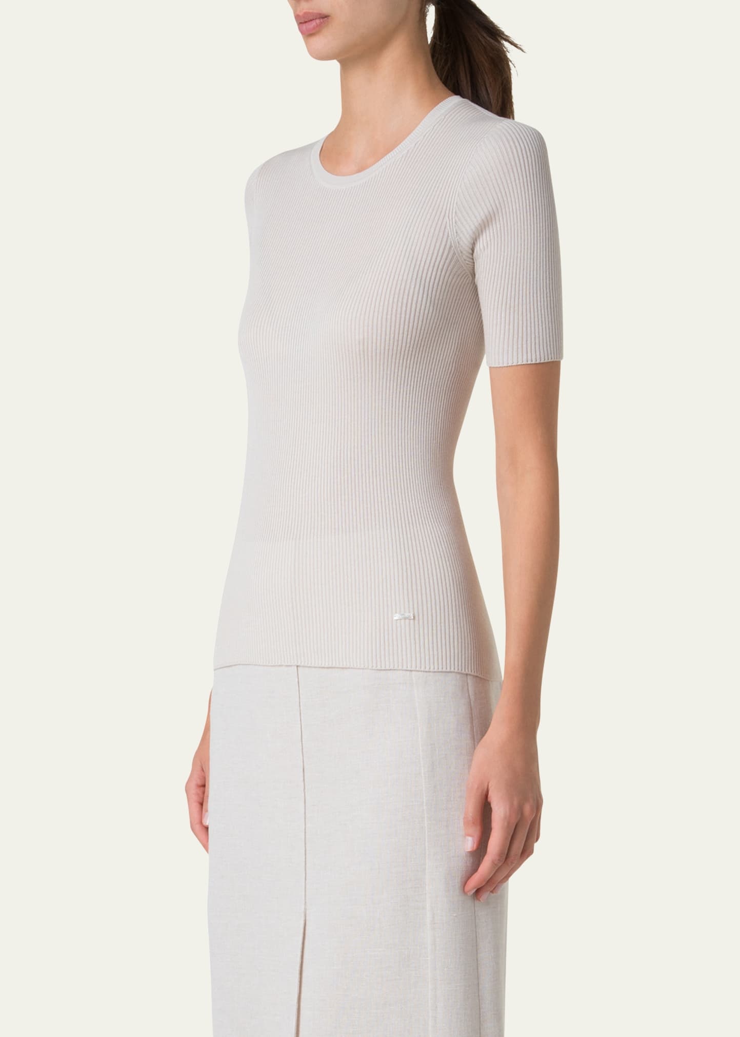 Seamless Rib Short-Sleeve Sweater - 4