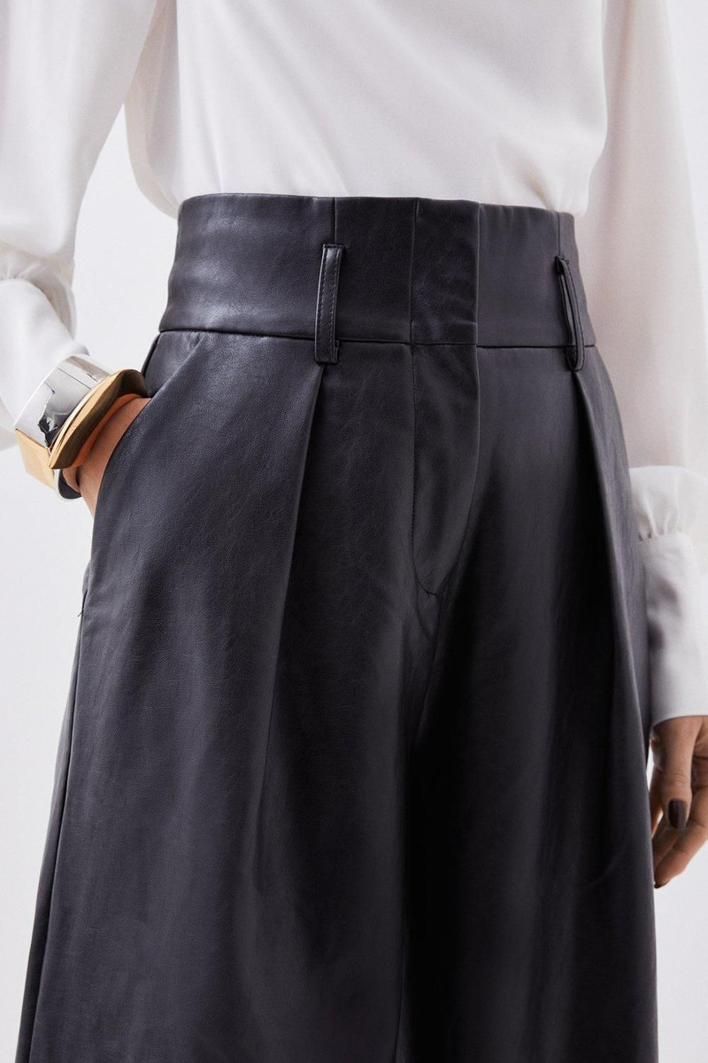 Petite Faux Leather High Waisted Wide Leg Trousers 3