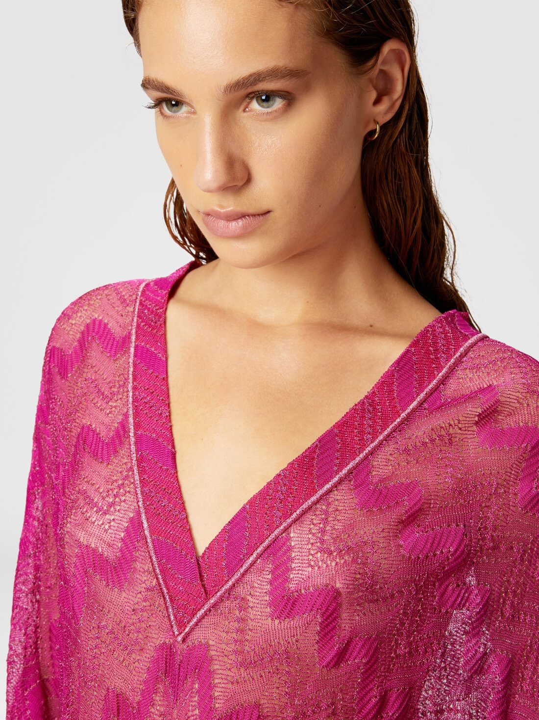 Cover-up dress in zig zag lamé viscose with wide sleeves - 5