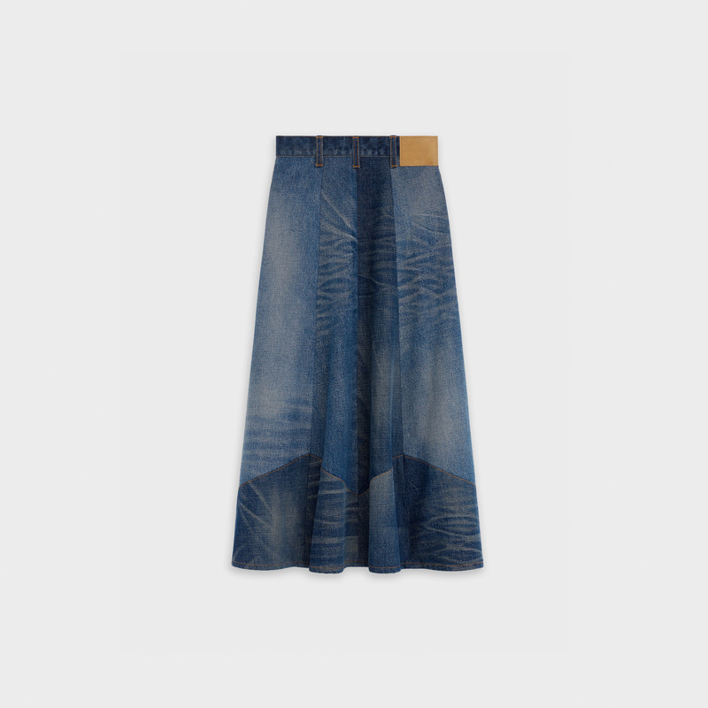 CELINE MIDI SKIRT WITH PATHWORK IN DENIM outlook