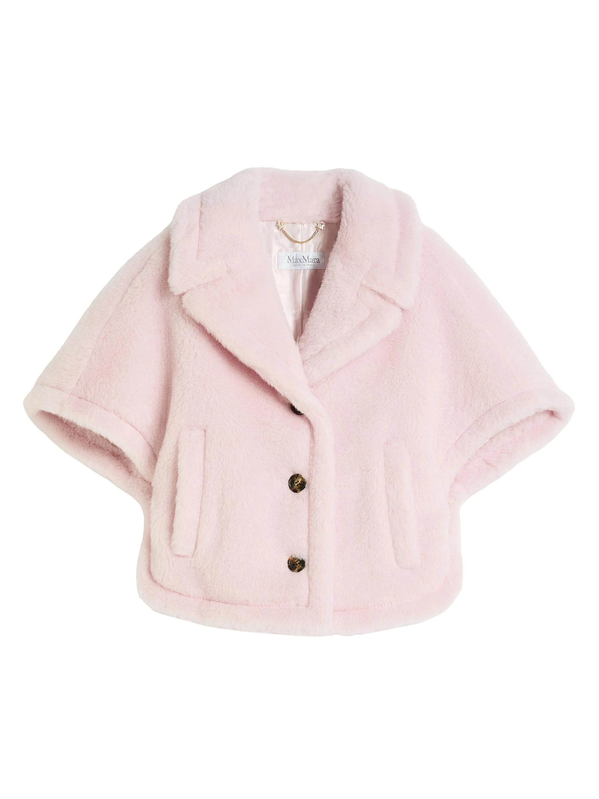 Women's Boxy Fit Alpaca and Wool Teddy Fabric Cape - Beige Pink - 1