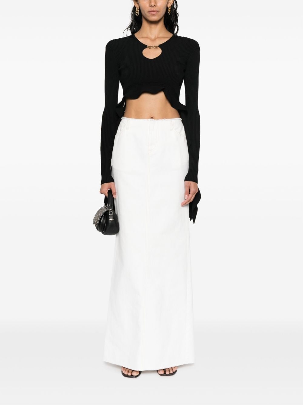 ruffled ribbed-knit cropped top - 2