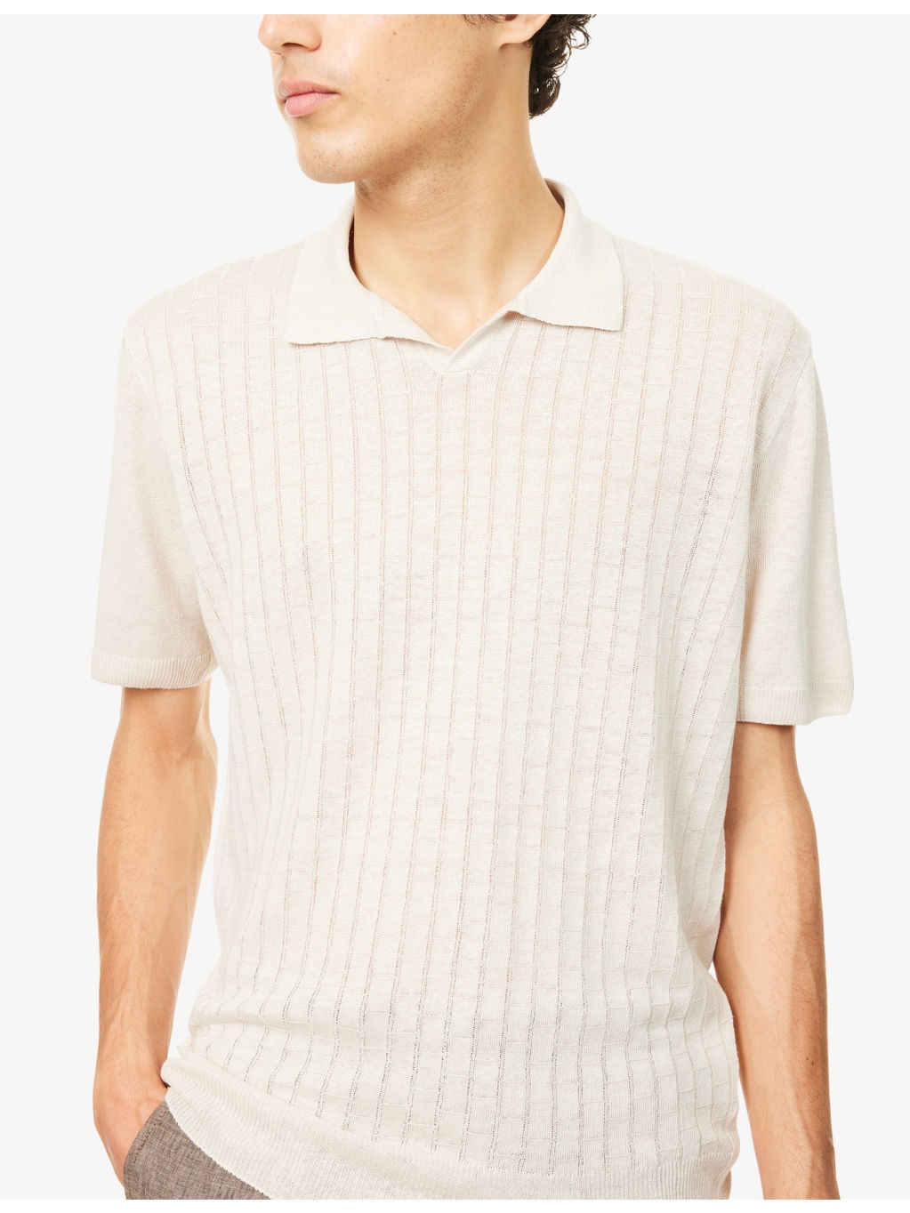 Open-Collar Textured Linen Polo Shirt - 5