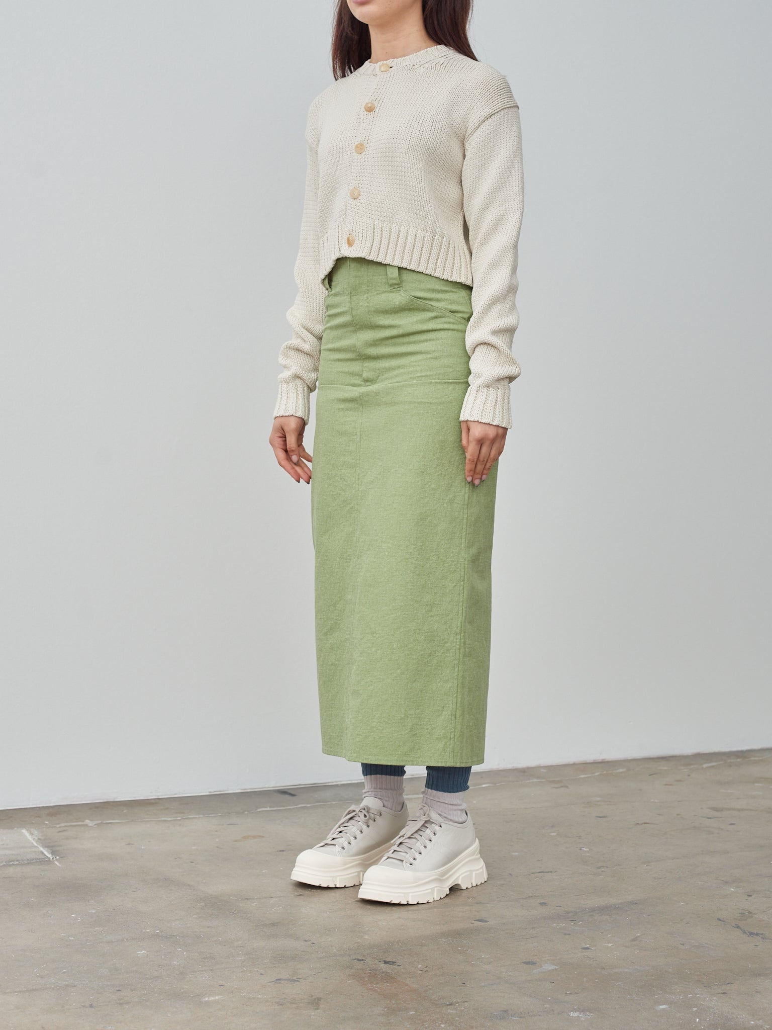 Washed Hard Twist Canvas Skirt - Green - 3