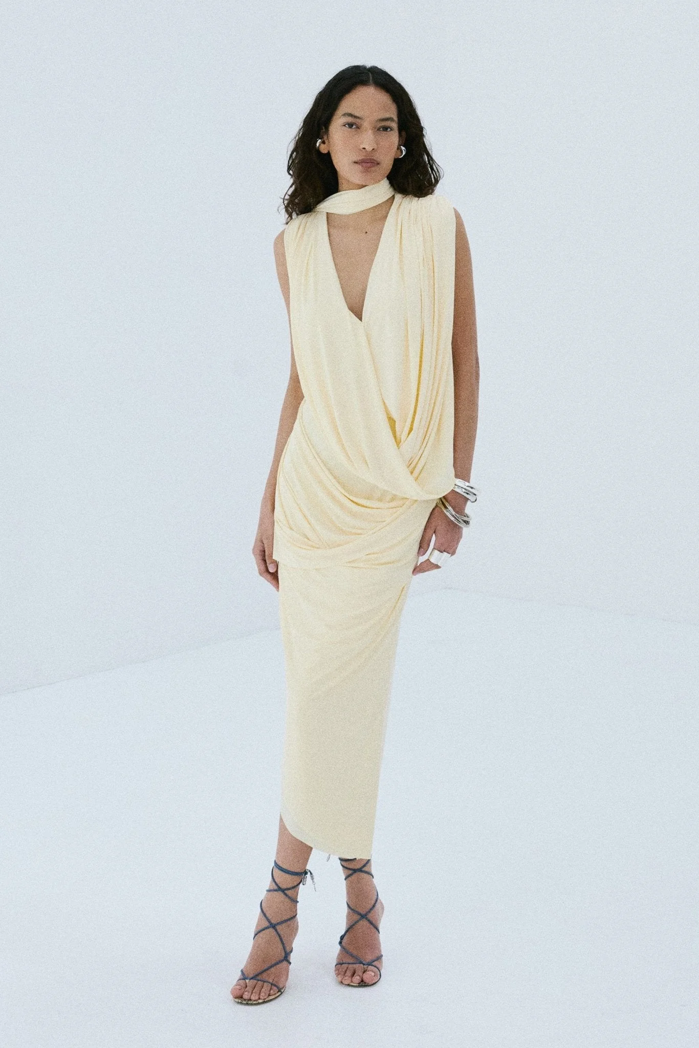 ALMA MIDI DRESS IN CREAM SPANDEX JERSEY - 1