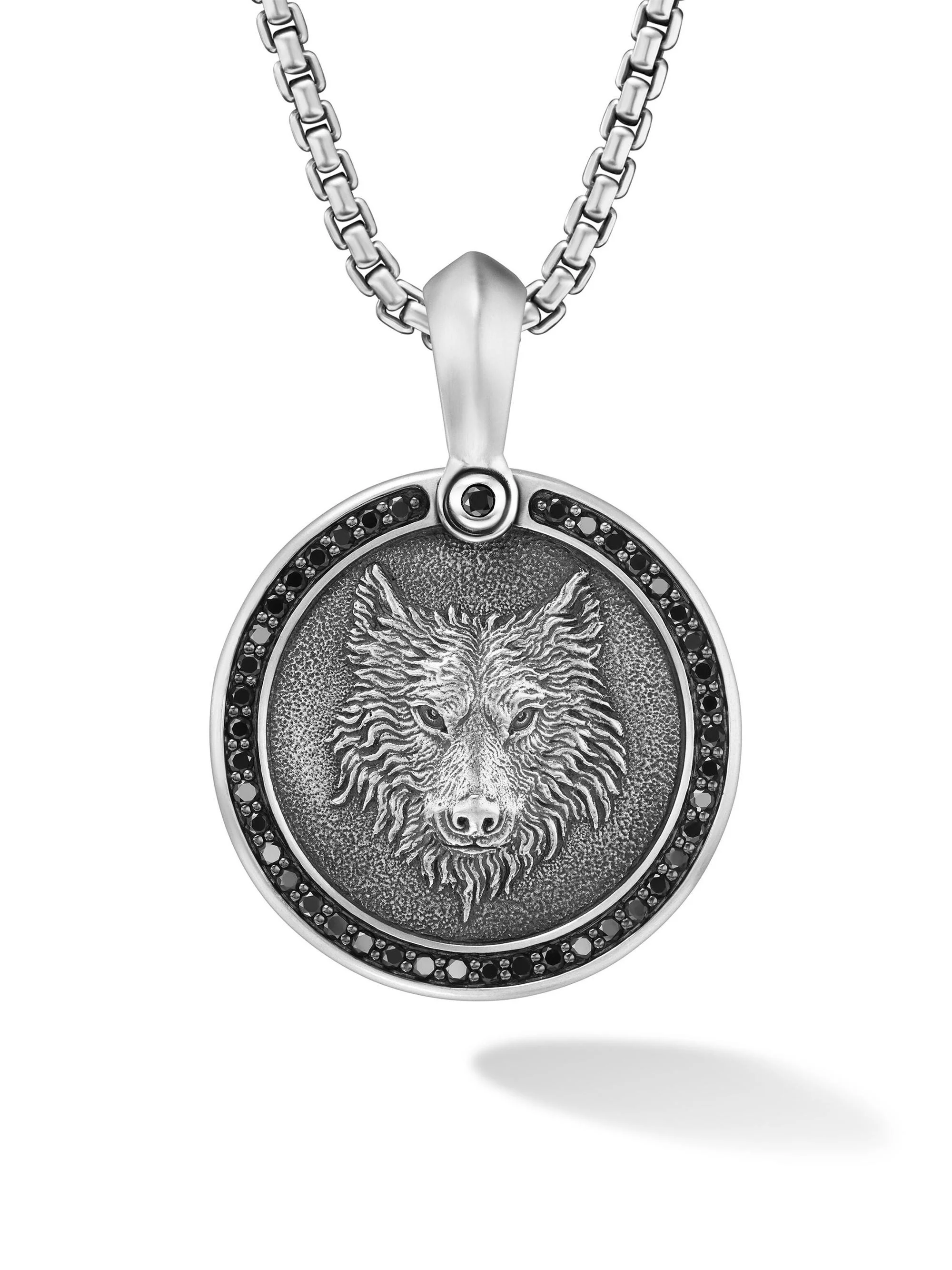 Men's Petrvs Wolf Amulet in Sterling Silver - Black Diamond - 1