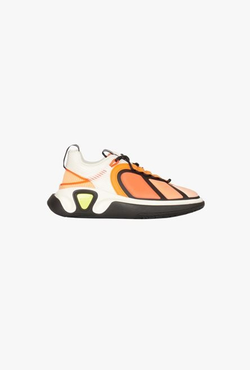 White and orange gummy leather, PVC and neoprene B-Runner sneakers 1