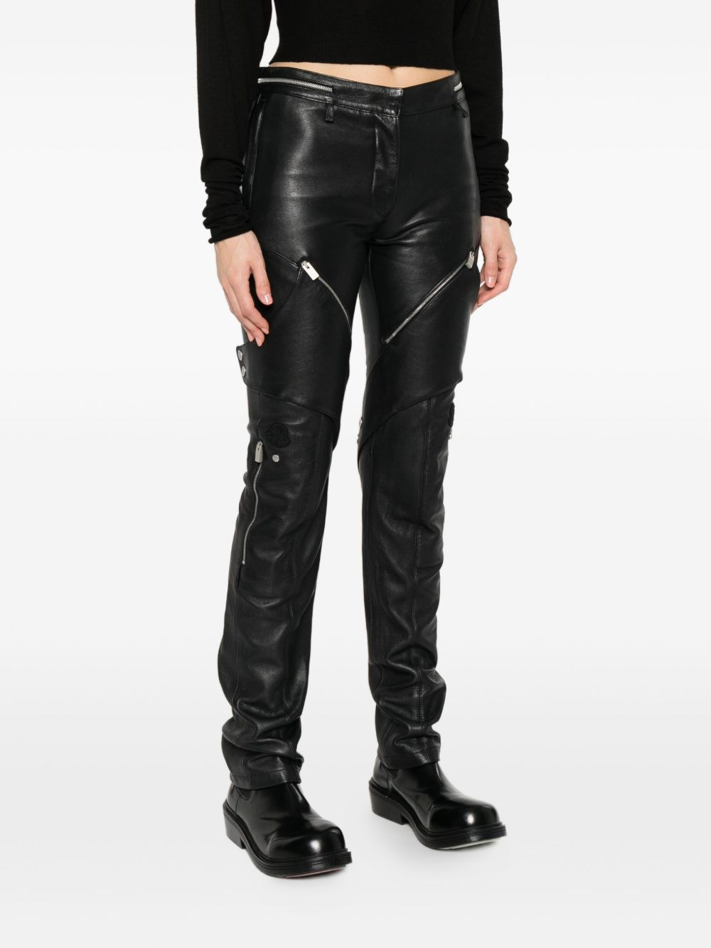 zip-pocket leather trousers - 3