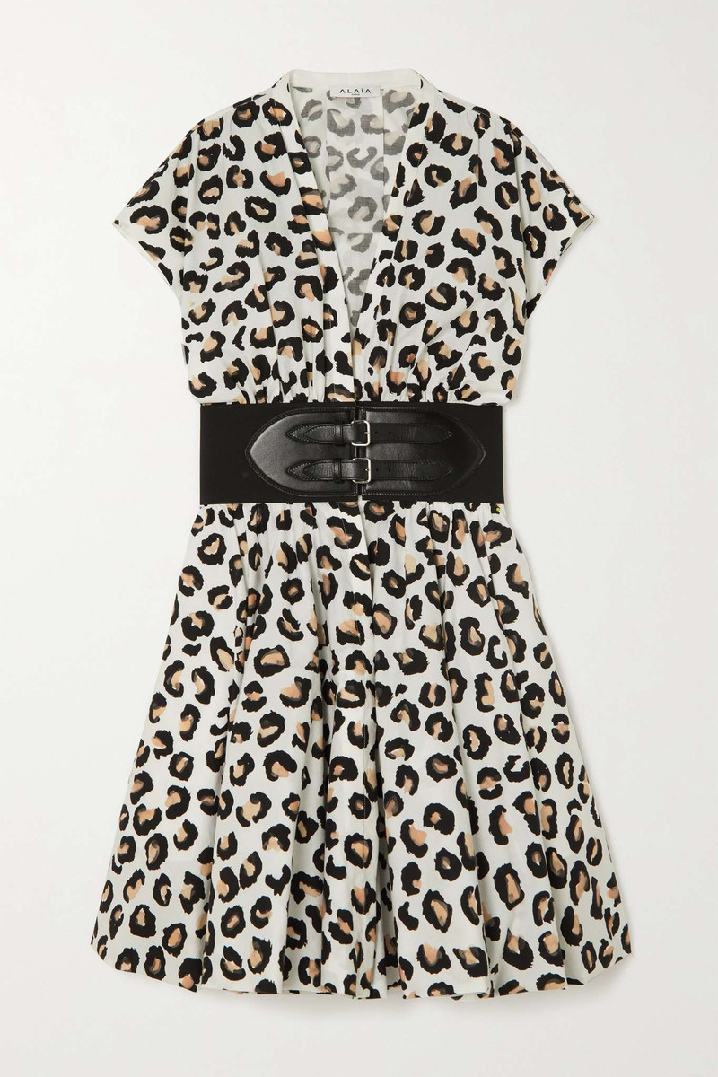 Editions belted leather-trimmed leopard-print cotton-poplin mini dress - 1
