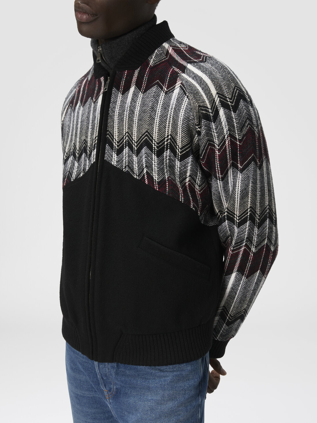 Bomber with Zigzag Insert in Wool Blend - 5