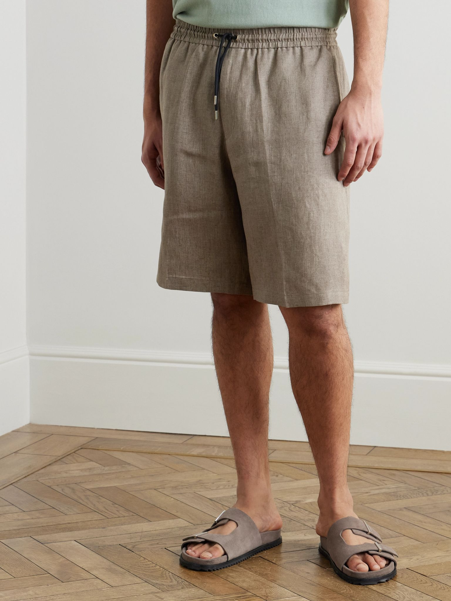 Straight-Leg Linen Drawstring Shorts Brown - 3