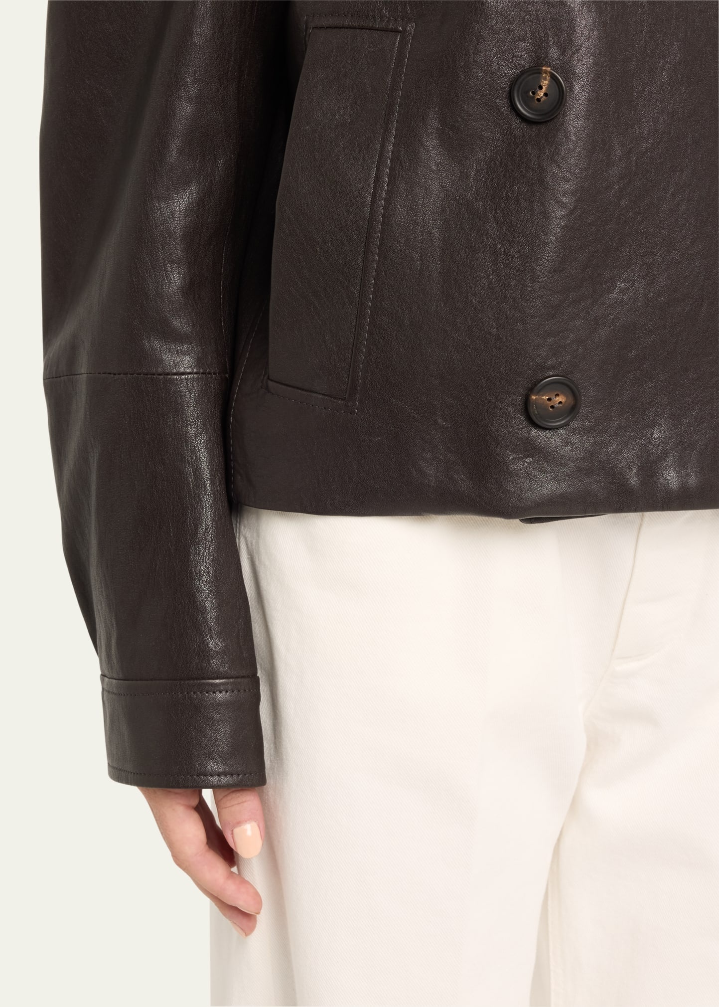 Shiny Leather Double-Breasted Jacket - 5