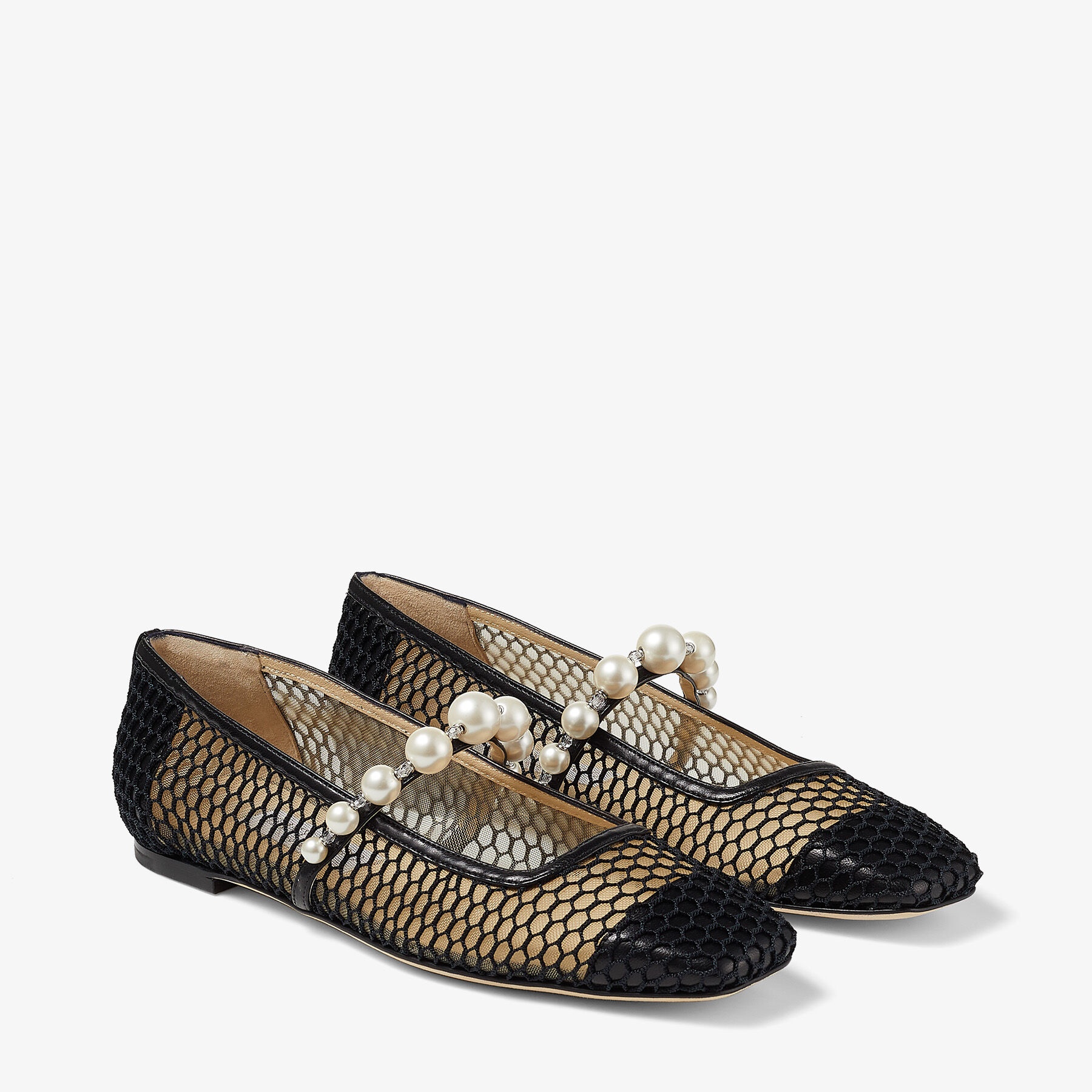 Ade Flat
Black Fishnet Mesh and Nappa Flats with Pearl-Embellished Strap - 3