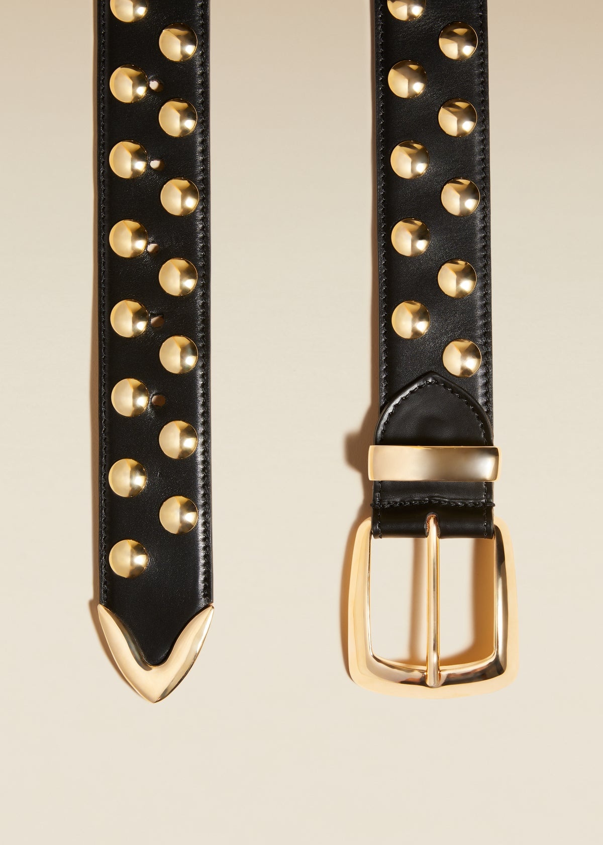 The Bruno Belt in Black Leather with Small Gold Studs - 2