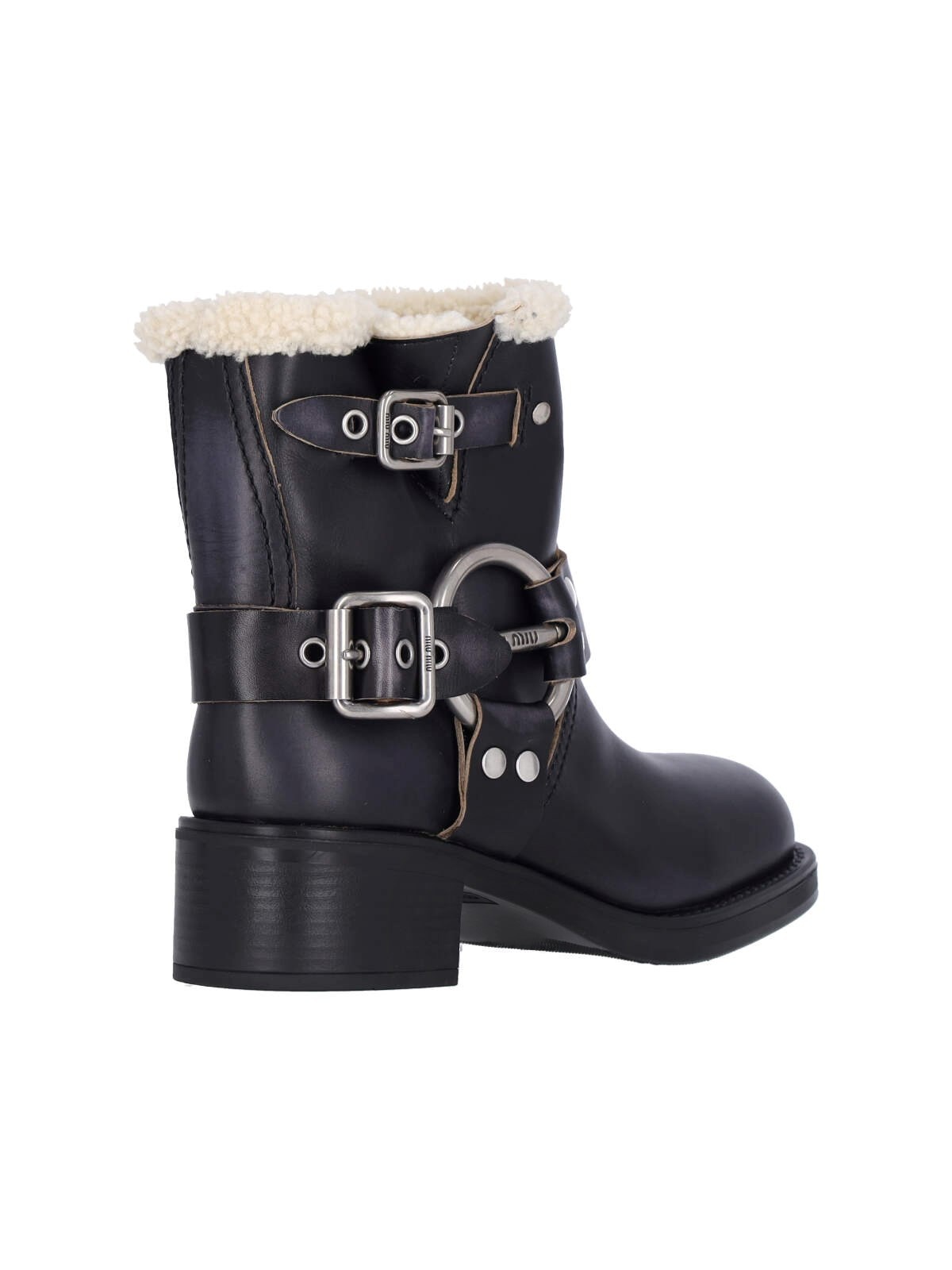 【MiuMiu】Leather boots with shearling Miu Miu Chunky shearling-trimmed leather flats - Boots