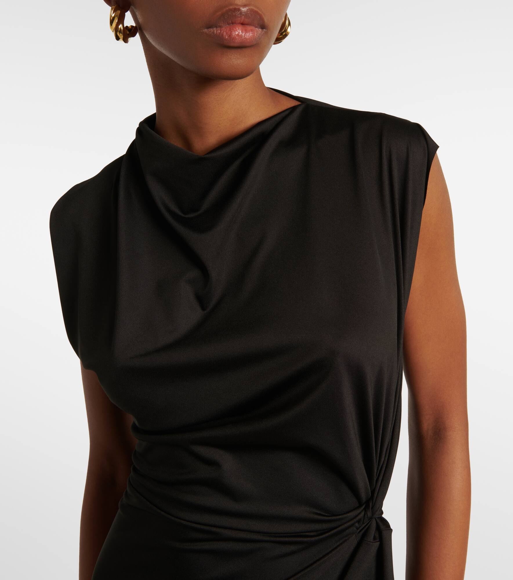 Asymmetric draped jersey midi dress - 4